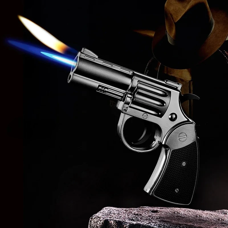Gun Ignitor Windproof Metal Inflatable Cigar Lighter Inflatable Switchable Fire Pistol Cigarettes Lighters Smoking Accessories