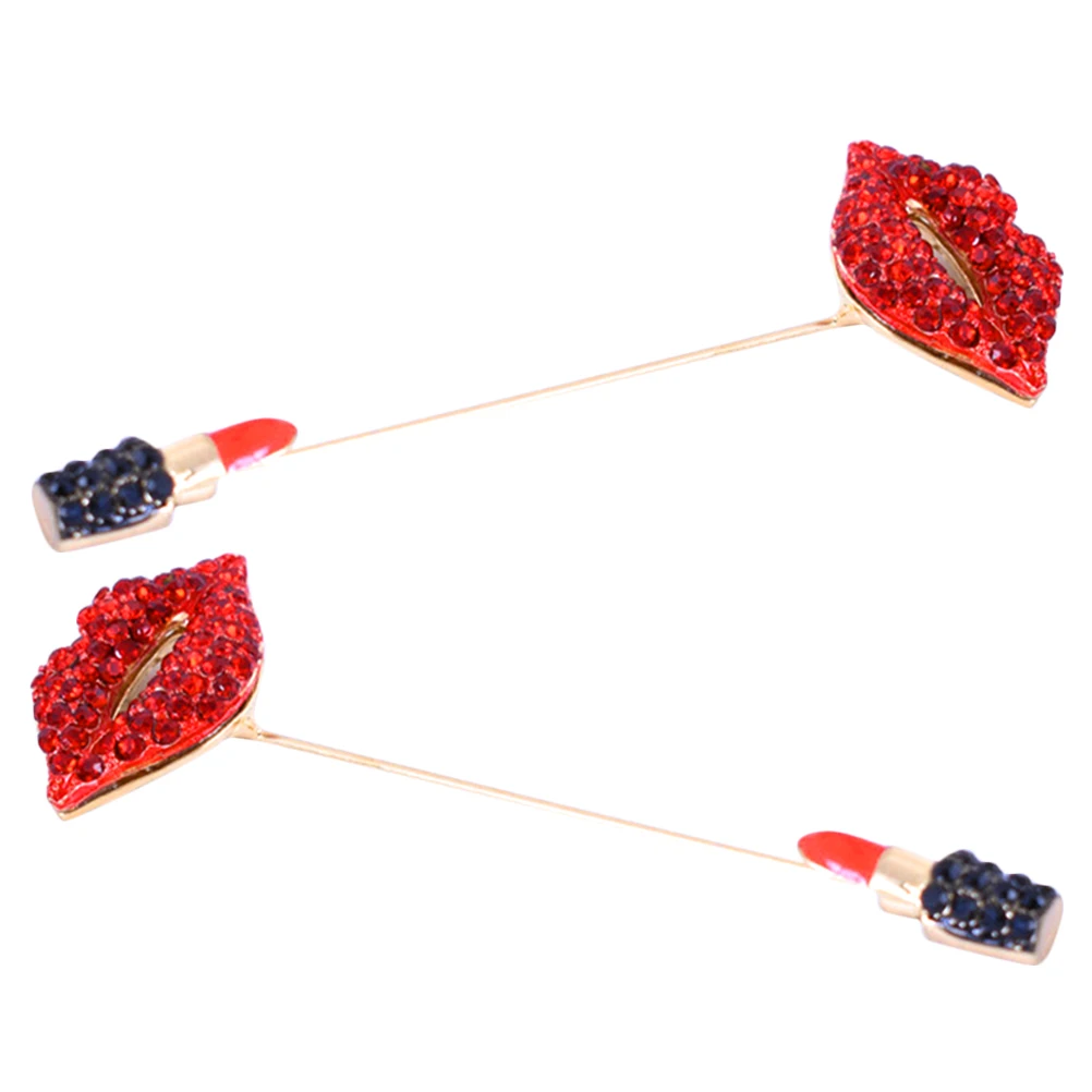 

2pcs Red Lipstick Brooch Rhinestone Clothing Accessory Suit Lapel Pin Scarf Pin Women S Coat Ornament Special Occasions
