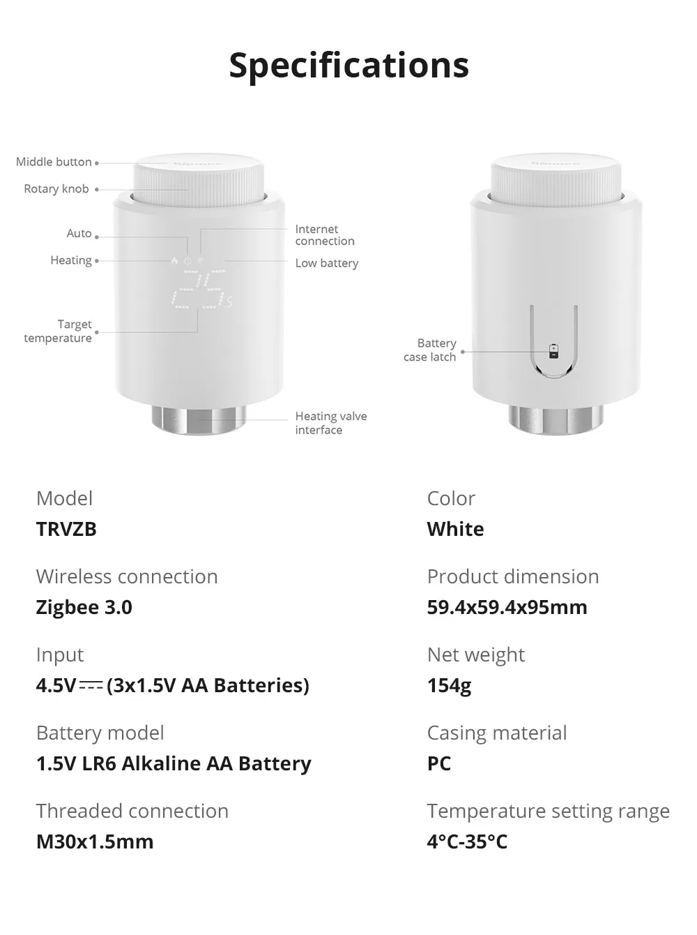 SONOFF Zigbee Thermostatic Radiator Valve Temperature Smart Remote Control Energy Saving Via eWelink APP Zigbee Hub Required