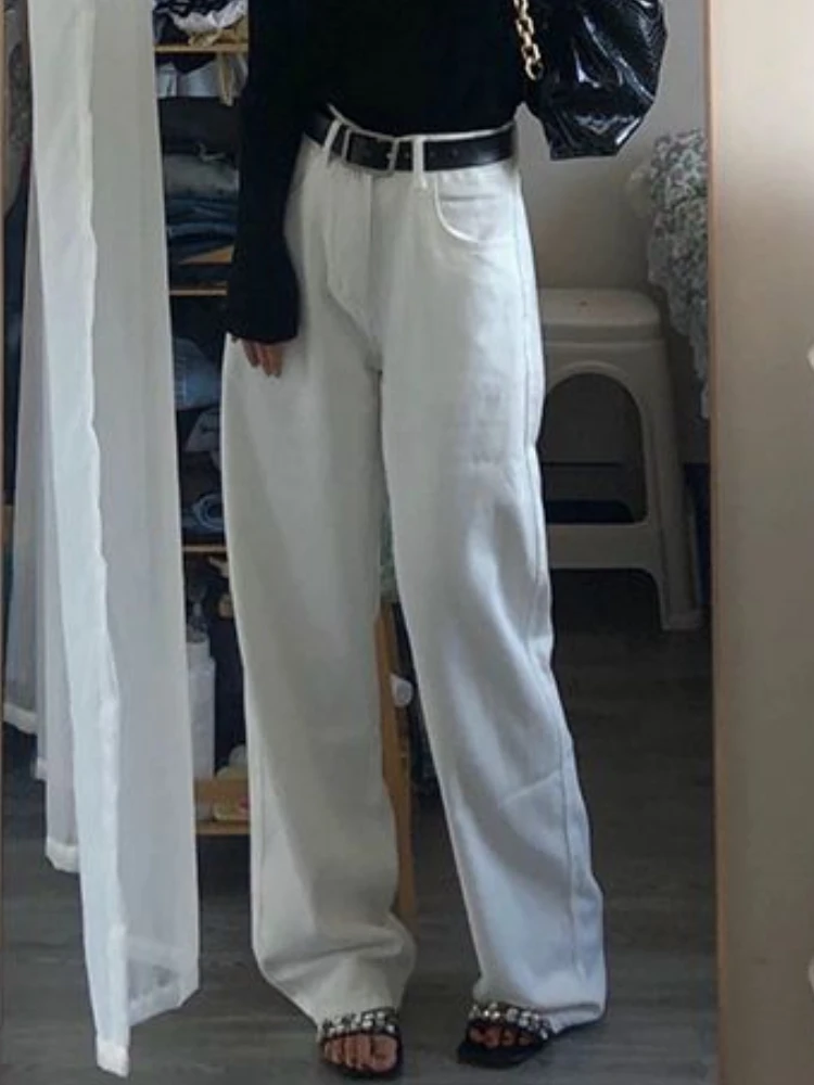 

White Wide Leg Jeans Women Vintage S-4XL Simple Spring High Waist Trousers All-match Casual Loose Harajuku Solid Korean Style