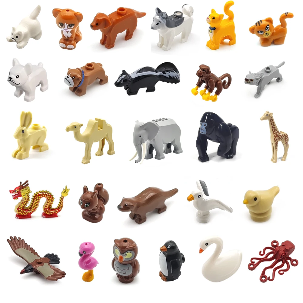 MOC Building Toy Lizard Python Frog Turtle Scorpion DIY Scene Props Octopus Owl Penguin Swan Dolphin Carp Crab Shark Shrimp Toy