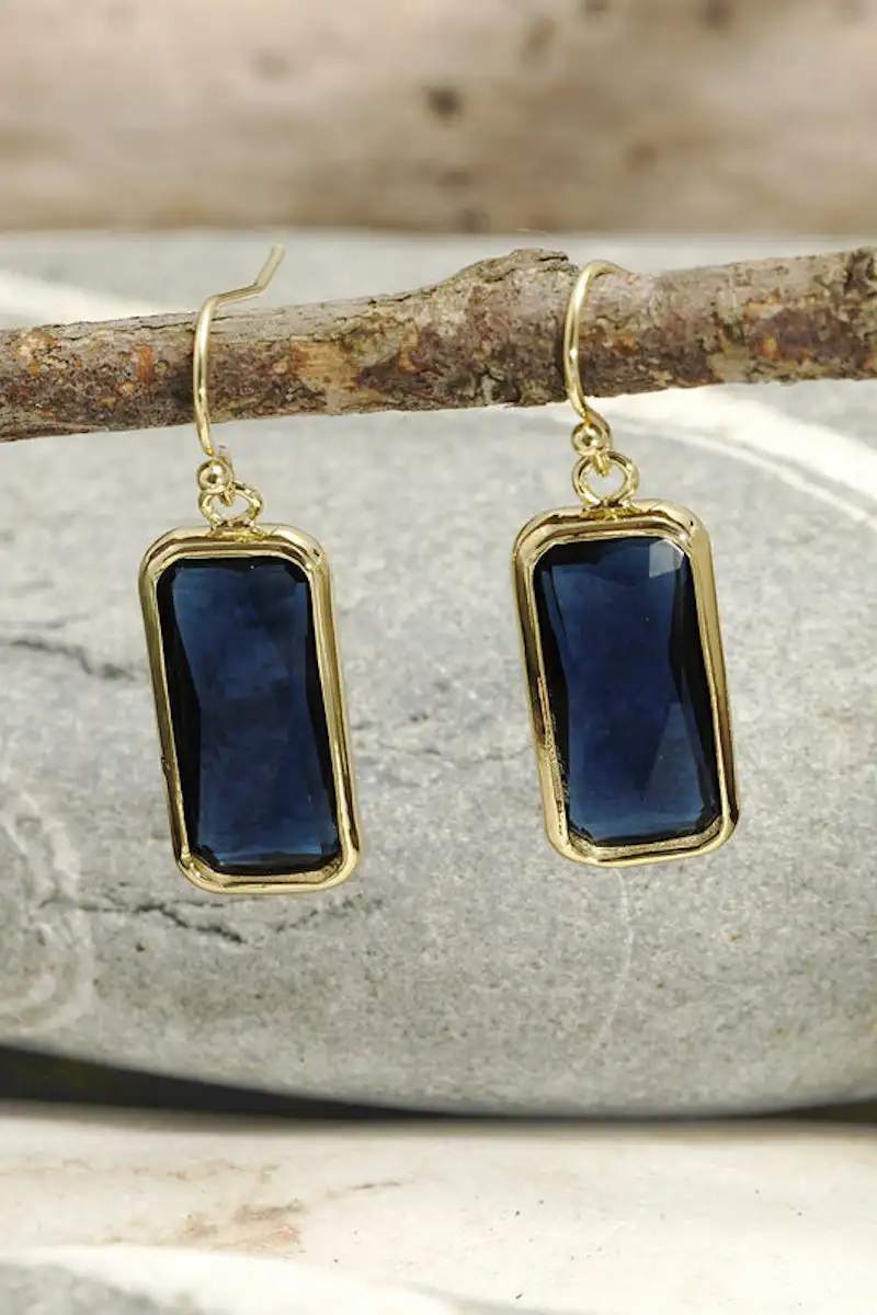 London Blue Peridot Raspberry Moonstone Crystal Rectangle Earrings in Gold