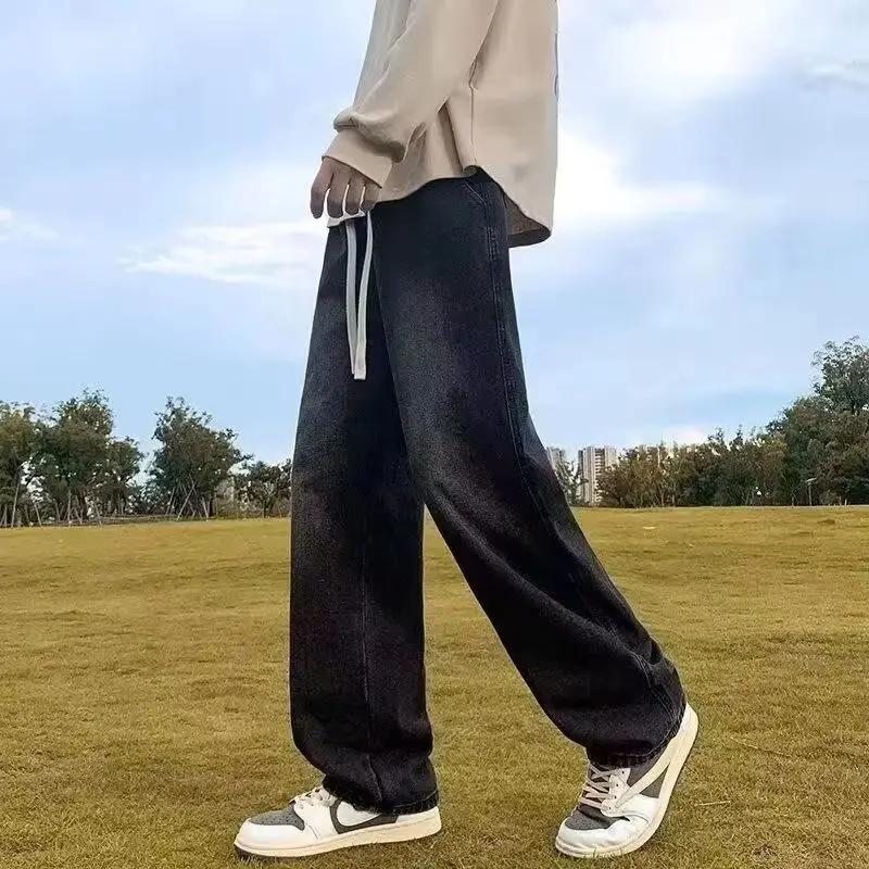 2025 جديد الكورية الرجال جينز طويل غير رسمي رجل كلاسيكي مستقيم الدينيم بنطال ذو قصة أرجل واسعة صالات رياضية بلون أزرق فاتح رمادي أسود M-3XL #1