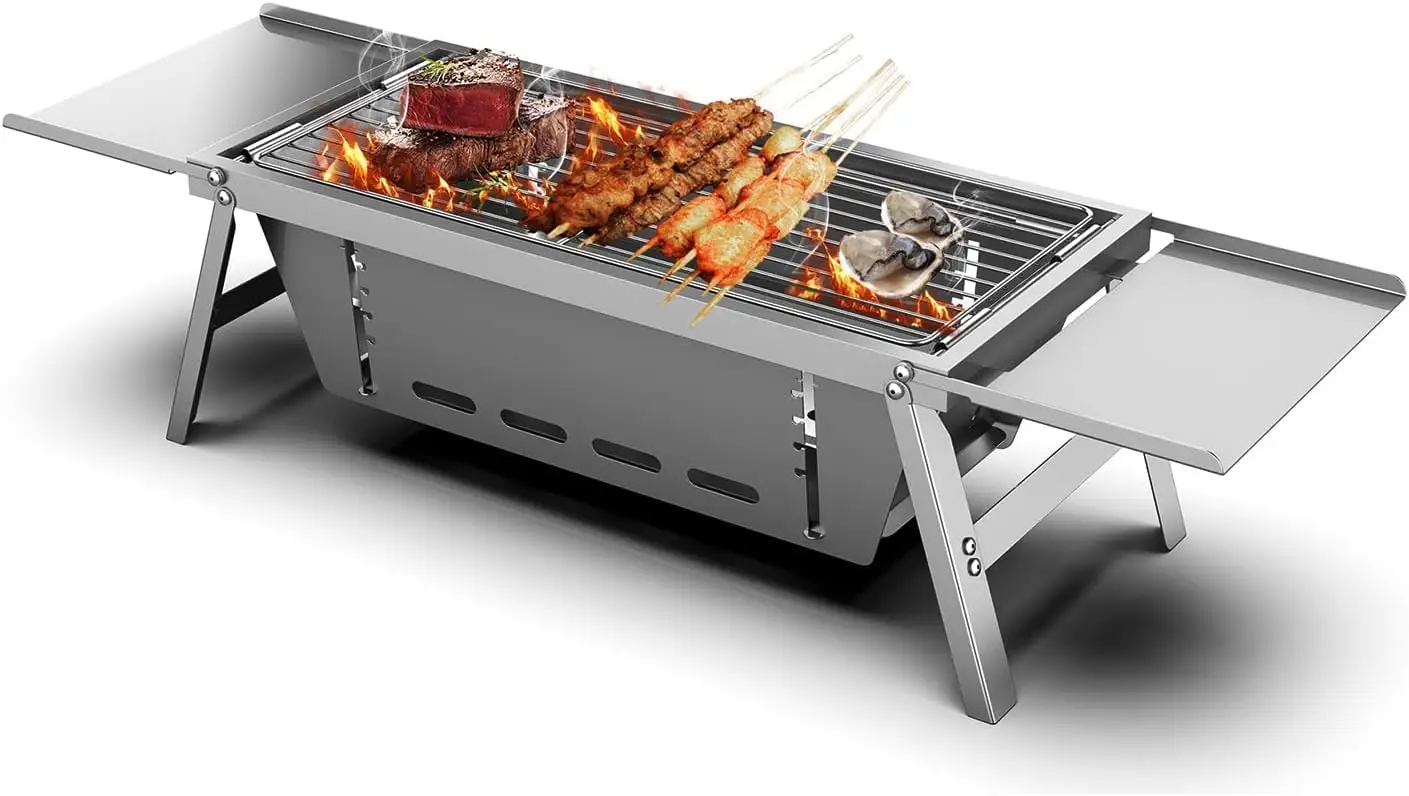 Portable Barbecue Grill, Stainless Steel Folding Charcoal Grill, Portable BBQ Grill for Outdoor Picnic, Camping, Travel, Beach