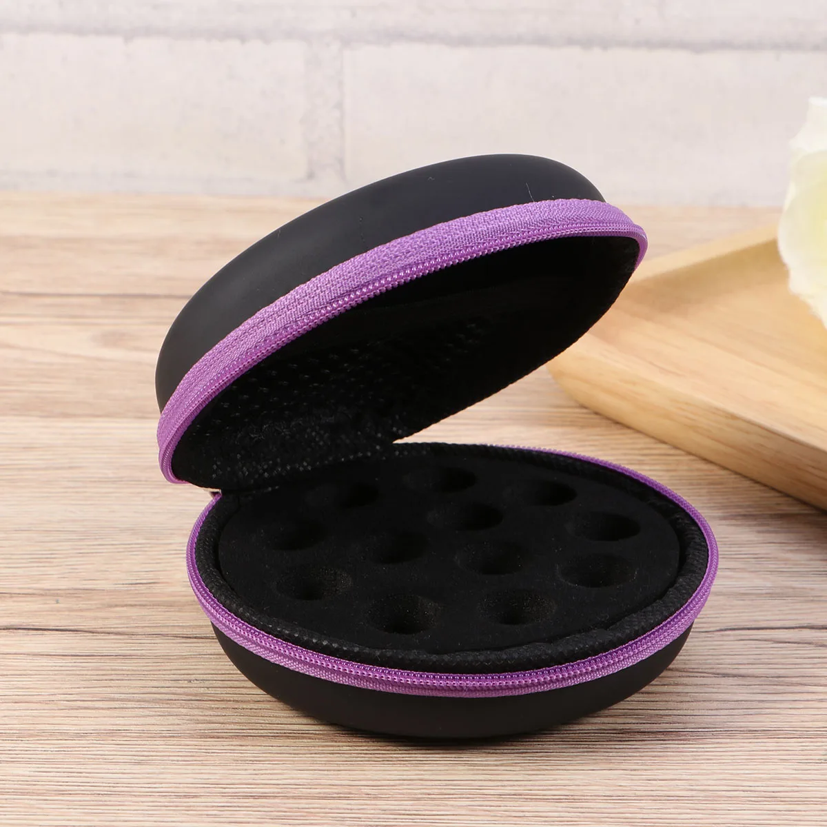 

Faux Round Storage Bag Portable Essential Oil Holder 12 Compartments Shockproof Zipper Anti Slip Carry Case For