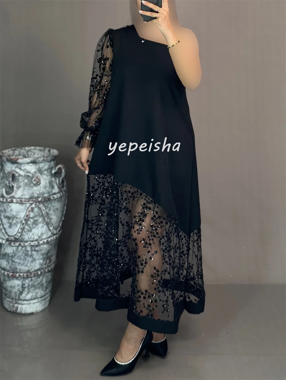 Abiti midi monospalla a trapezio con paillettes in jersey squisito abbinato personalizzato Abiti per occasioni su misura Taglie disponibili