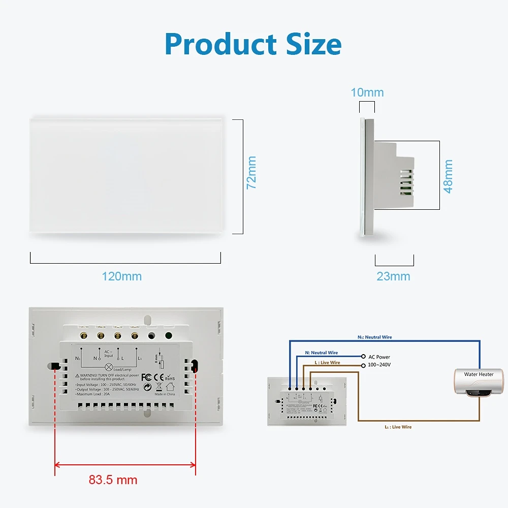 Tuya WiFi Boiler Water Heater Israel Switch Smart Life Socket 40A Timer Schedule Voice Control Google Home App Alexa Echo Dot