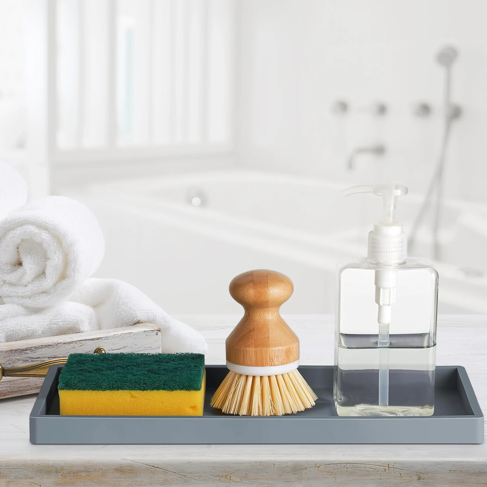 

Marble Pattern Silicone Vanity Tray Bathroom Countertop Organizer Multi-Functional Storage Tray For Kitchen Counter Toilet Tank