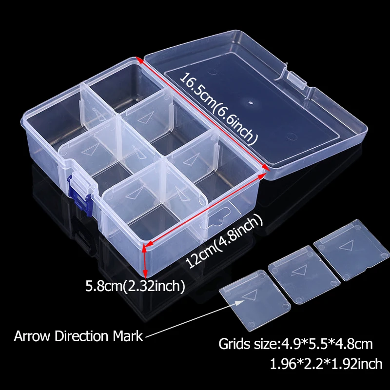 6 Grids Plastic Removable Divider Storage Box Adjustable Organizer Case for Jewelry Earrings Bead Small Parts Hardware and Craft