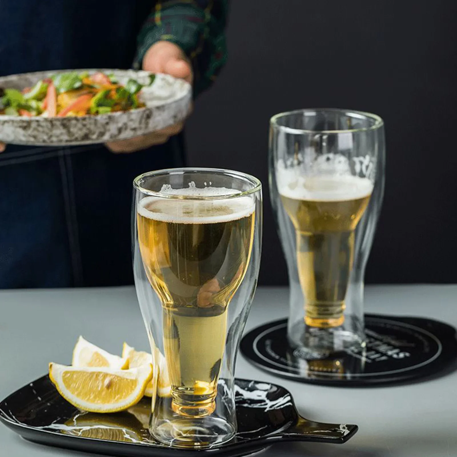 逆さまの透明なビールマグカップ,2層,クリエイティブ,ティーカップ,ウイスキー,シャンパン,コーヒー,ウォッカ