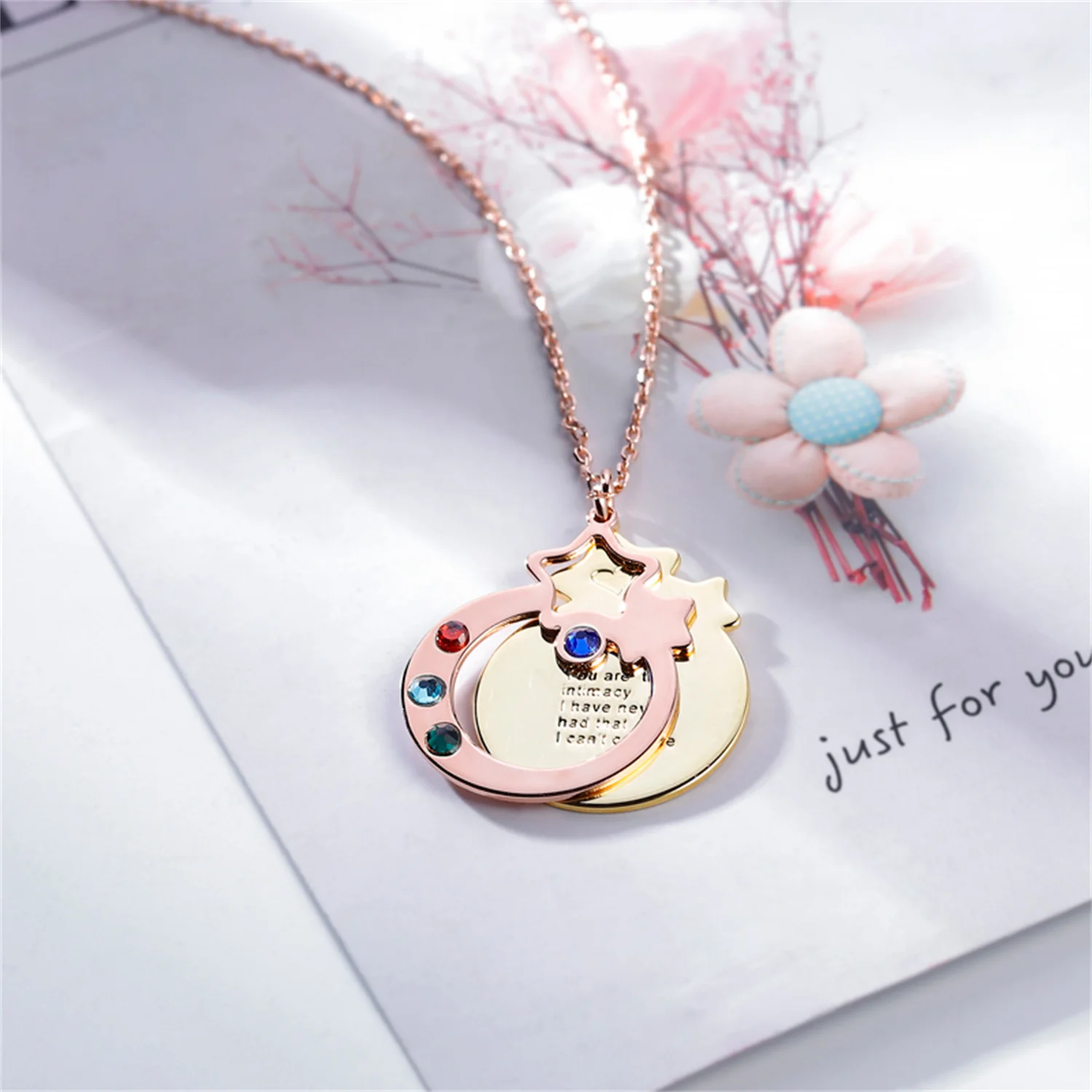 

"Twinkle Twinkle Little Star" Personalized Engravable Necklace with Birthstone Double Layer Pendant Women Family Name Necklace