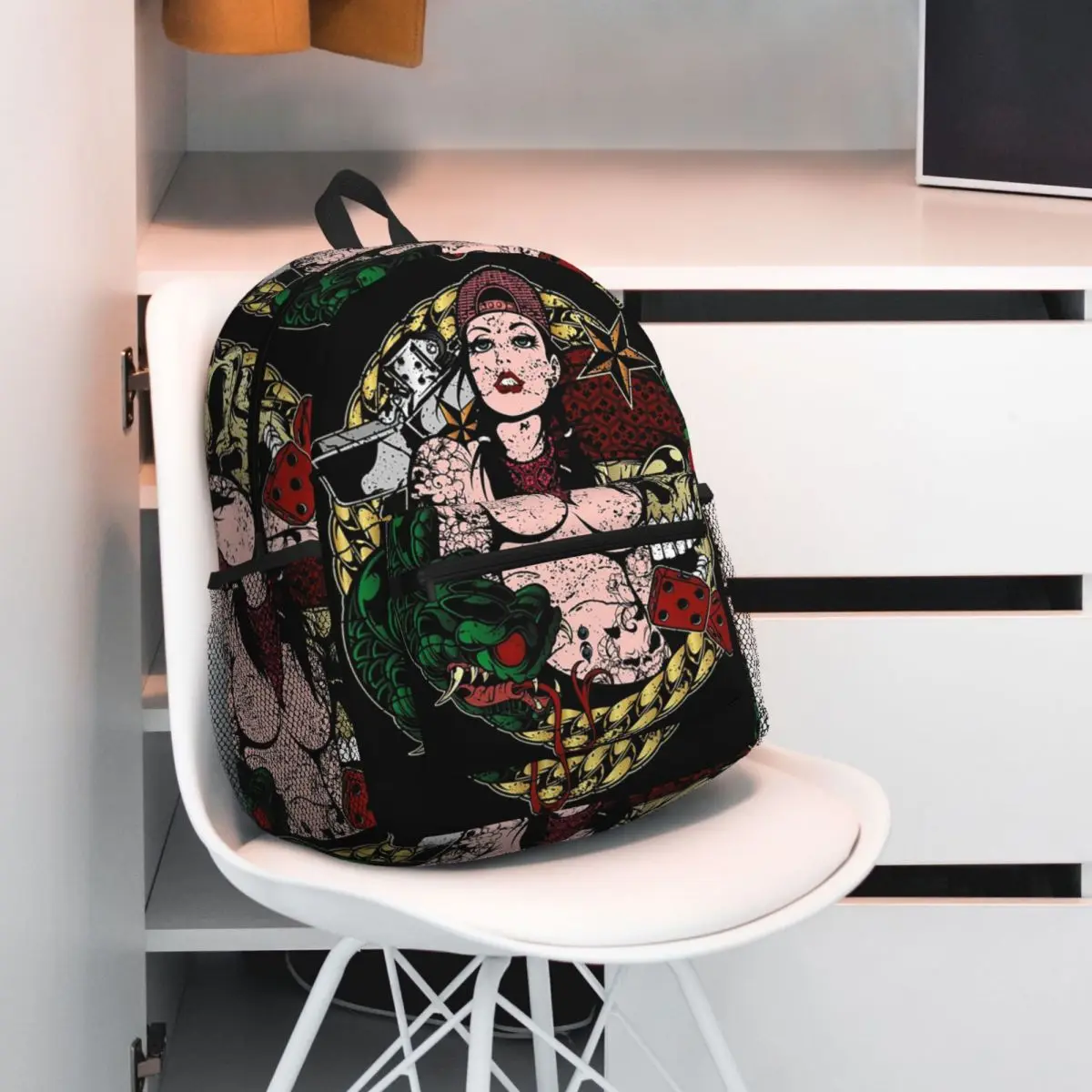 

Girls Skull Tattoo Art Gothic Day Of The Dead Backpack Student BookBag Children School Bag Computer Shoulder Bags for Men Women
