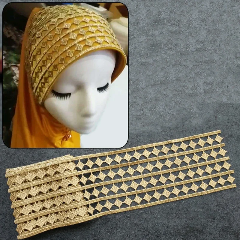 Adorno de cinta de encaje trenzado dorado, dorado, bordado, apliques de boda, bricolaje, ancho 8,8 cm, África, 1 yarda
