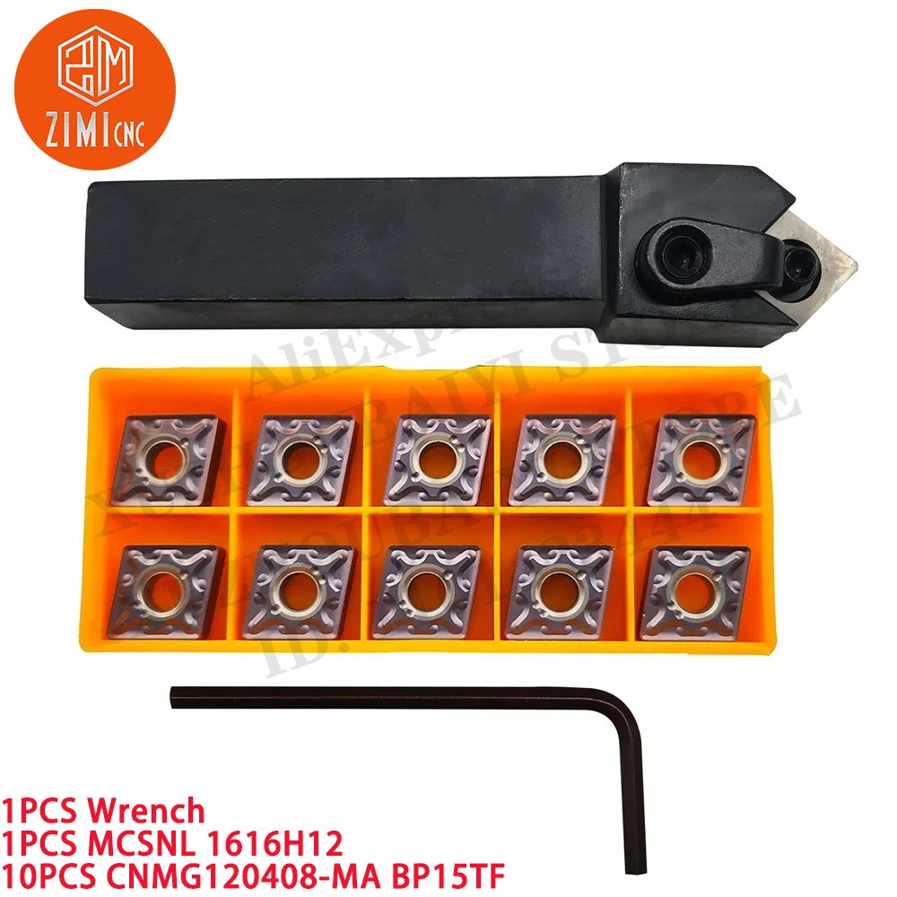 

1PCS MCSNL1616H12 Держатель токарного инструмента + 10PCS CNMG120408-MA BP15TF Твердосплавные пластины Токарный станок с ЧПУ по металлу Механический режущий инструмент