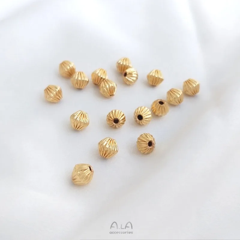 14K Gold Plated Rhombus Melon Pattern Separators, Handmade DIY Copper Gold Plated Loose Beads for Bracelet & Necklace Jewelry Ma