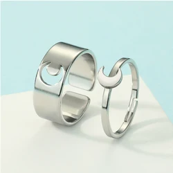 Todorova Moon Couple Set Promise Stainless Steel Celestial Rings For Men Women Adjustable Ring Wedding Jewelry Crescent Gift