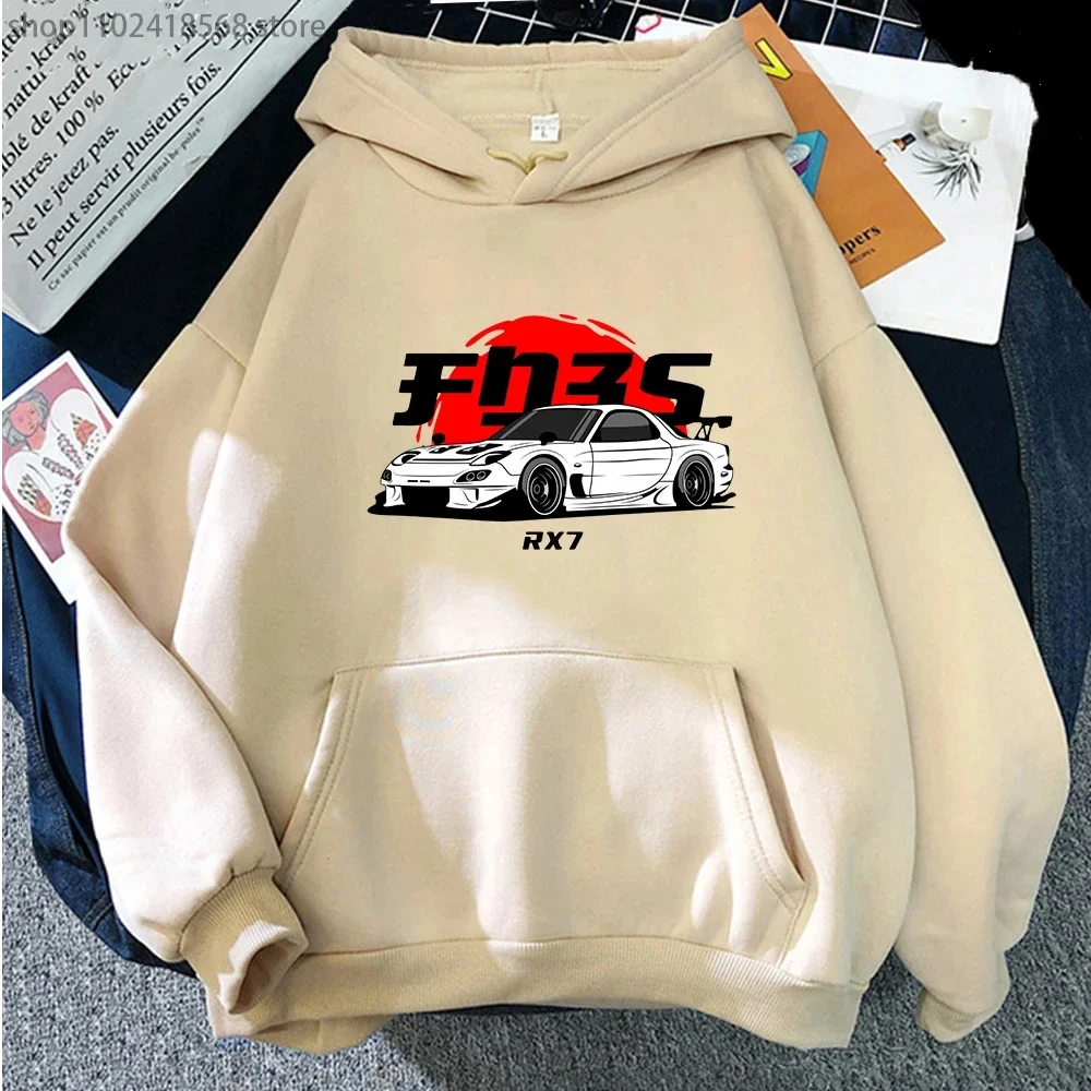 Blanc RX7 JDM Car Print Men/Women Cotton Hoodie Casual Oversized Pullover Popular Streetwear Fashion Sweatshirt Unisex Clothing