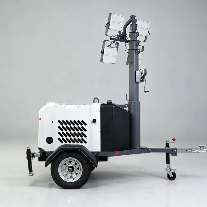 Light Tower Portable LED Water-cooled Lighting Trailer Light Tower Emergency Lighting Tower 9m Manual Mast
