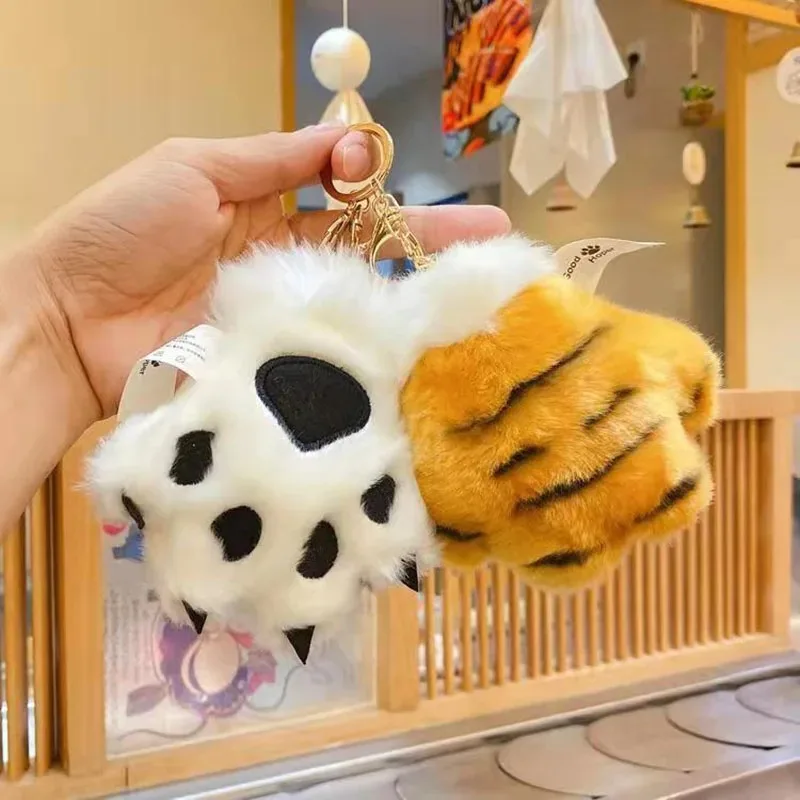 

Plush Keychain Pendant with Ring Cute Cartoon Tiger Paw Doll Car Key Chain Bag Pendant Keyrings Party Favor Jewelry