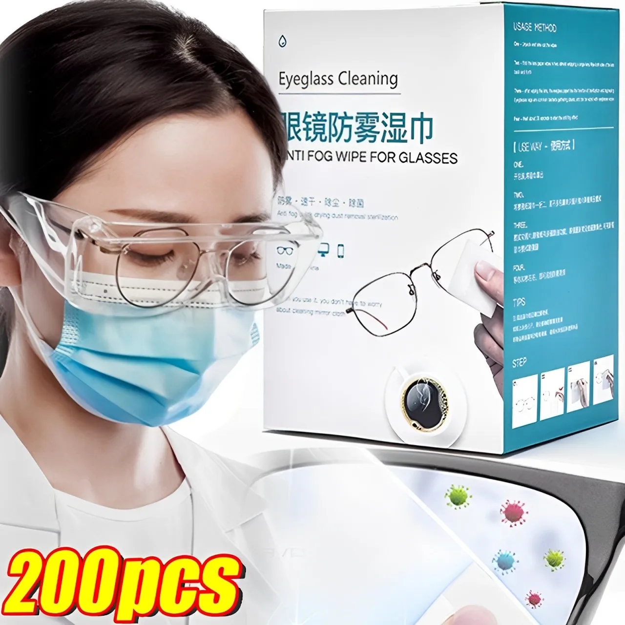 10/200pcs Anti-Fog Cleaner Wet Wipe Disposable Eyeglasses Cleaning Len Cloth Independent Packaging Screen Glasses Cleaning Tool