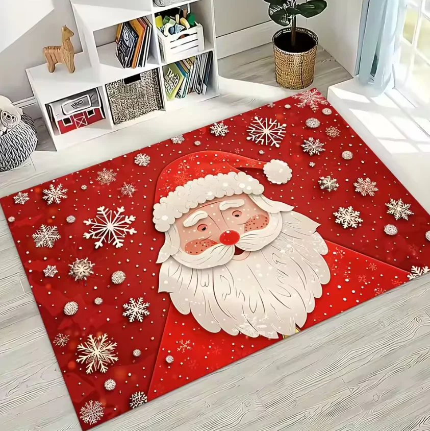 Santa Claus Rug Happy New Year Merry Christmas Tree Santa Claus Cartoon Gift Carpet Bedroom Living Room Sofa Home Decor Non-slip