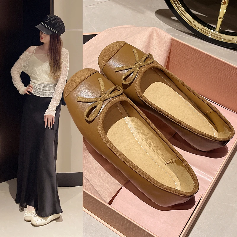 

Evening bow low heeled flat shoes with one foot, mom's shoes, spring and summer fashionable and comfortable women's shoes