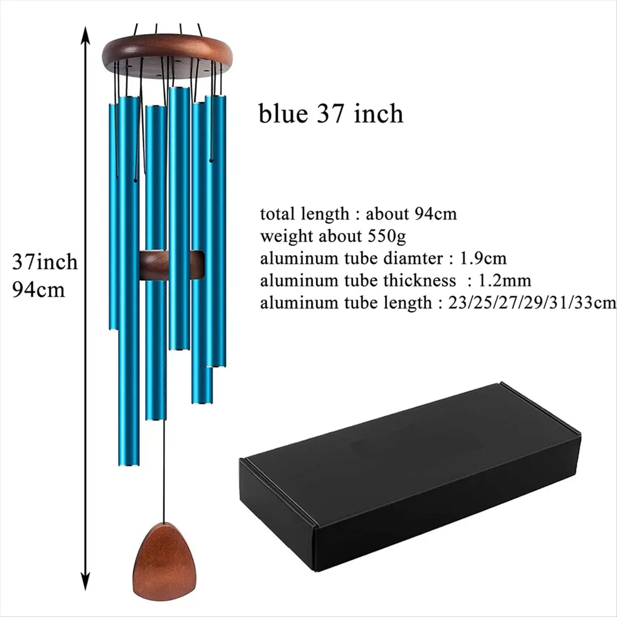 (AIMA) Blue Metal Windchime Aluminum Windbell Wind Chimes 6 Rods Chimes Home Decoration Craft Outdoor Garden Patio