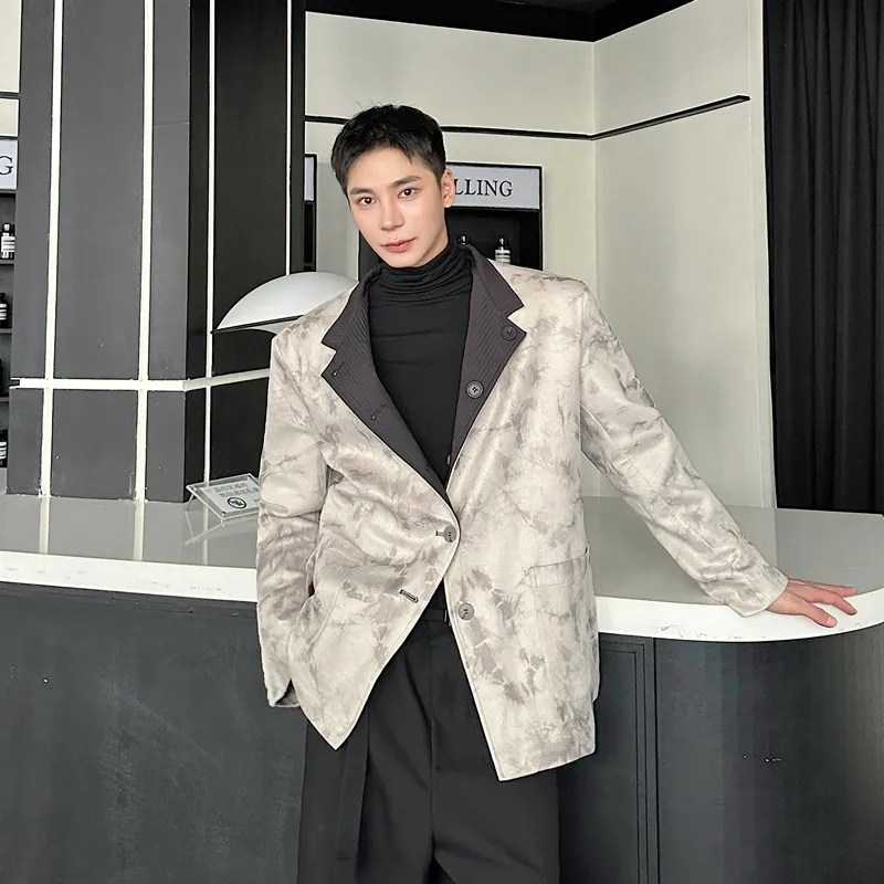 

New Chinese Sle Men's Double-Sided Wear Suit Jaet Spring Autumn High-End Sensation Trendy Brand Stand Collar Zhongan Suit