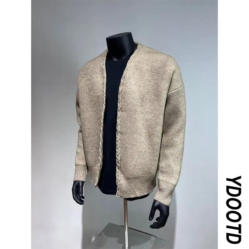 

Мужской повседневный вязаный кардиган Jaet, свободный крой, воротник-стойка, тонкий свитер из полиэфирного волокна, осень-зима, свитер большого размера, топ