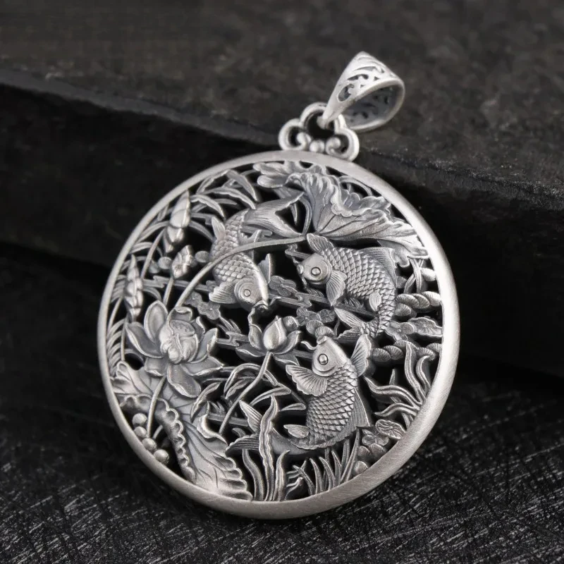 

NEW S999 Sterling Silver Retro Lucky Blessed Pisces Sweater Chain Pendant