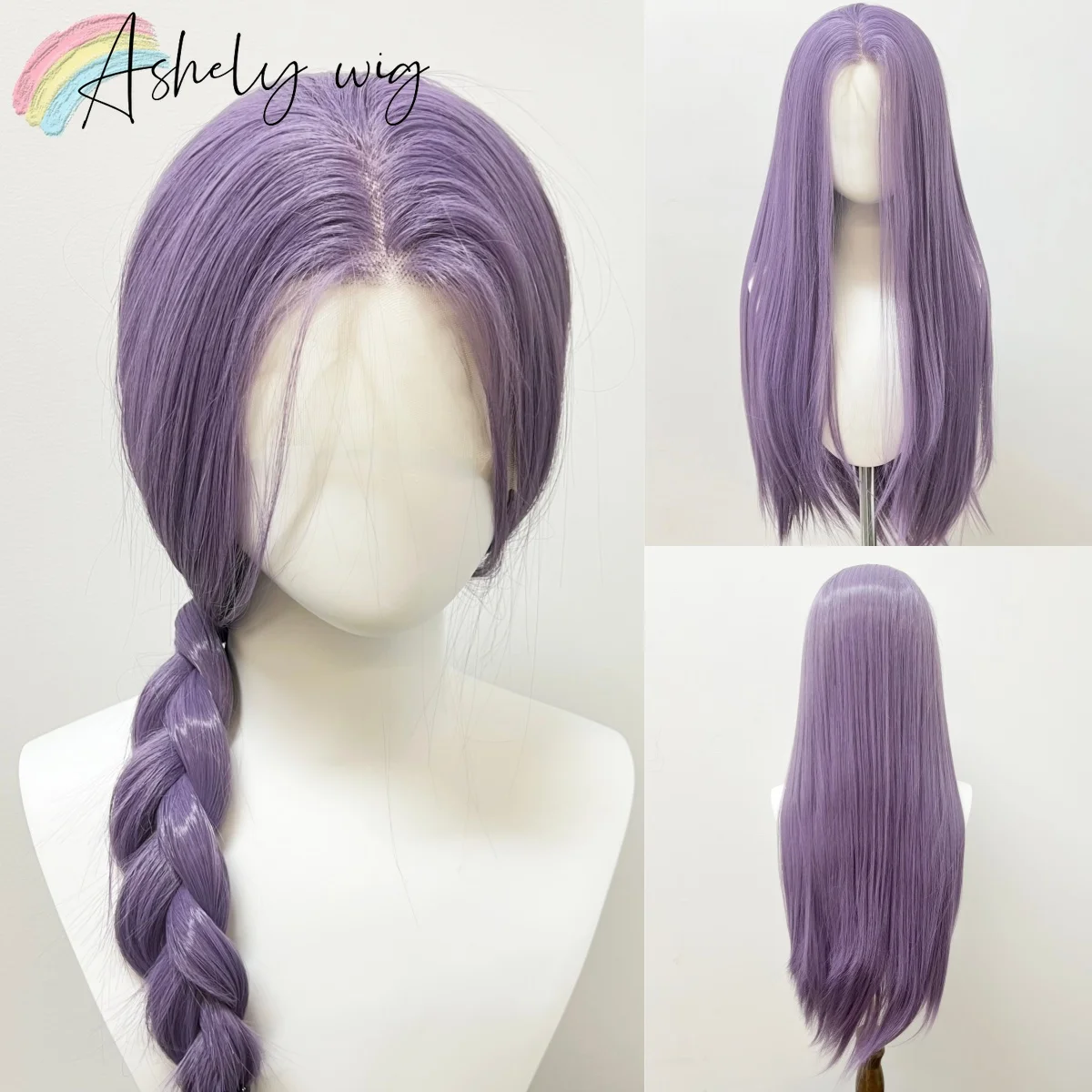 

Ashely Purple Lace Wig for Women 26inch 13*4 Lace Frontal High Temperature Fibers Nature Synthetic Lace Wigs for Cosplay Rumi