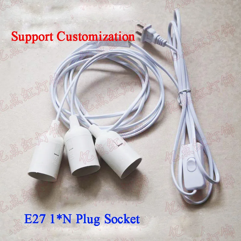 E27 Screw Base with Wire Power Plug Socket Holder with Button Switch E26 Multiple Base LED Light Socket Plug 1 to 5 Connector