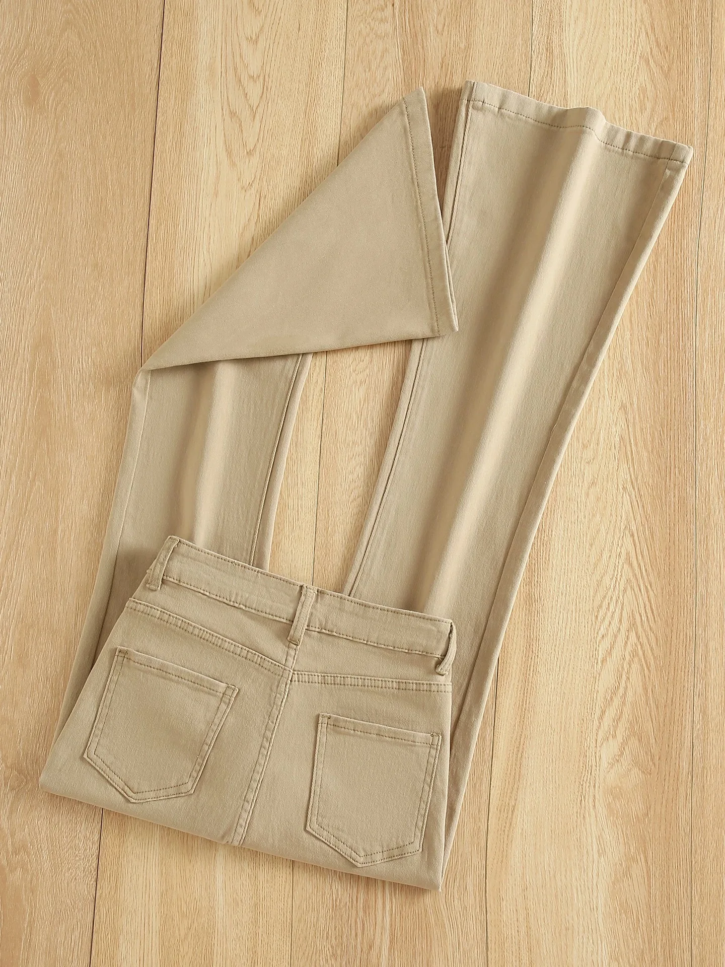 

Retro Khaki Bell Bottom Jeans Women's Spring Summer New Small Size Slimming Long Pants High Waist Zipper Closure Straight Leg