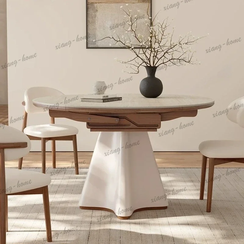 LSMedieval rock slab dining tables Modern simple folding round dining table set of 6 chairs kitcjen pliante with 4 chair furnitu