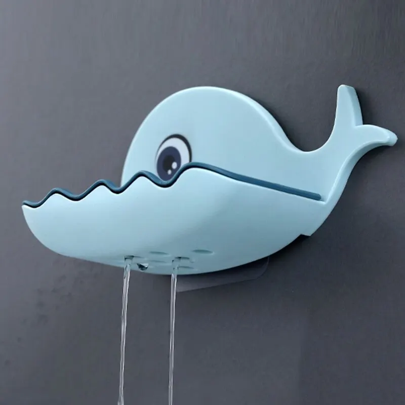 1PC Cartoon Whale Soap Box Cute Double Layer No Need To Punch Bathroom Toilet Shelf Household Wall Mounted Storage Drain Box