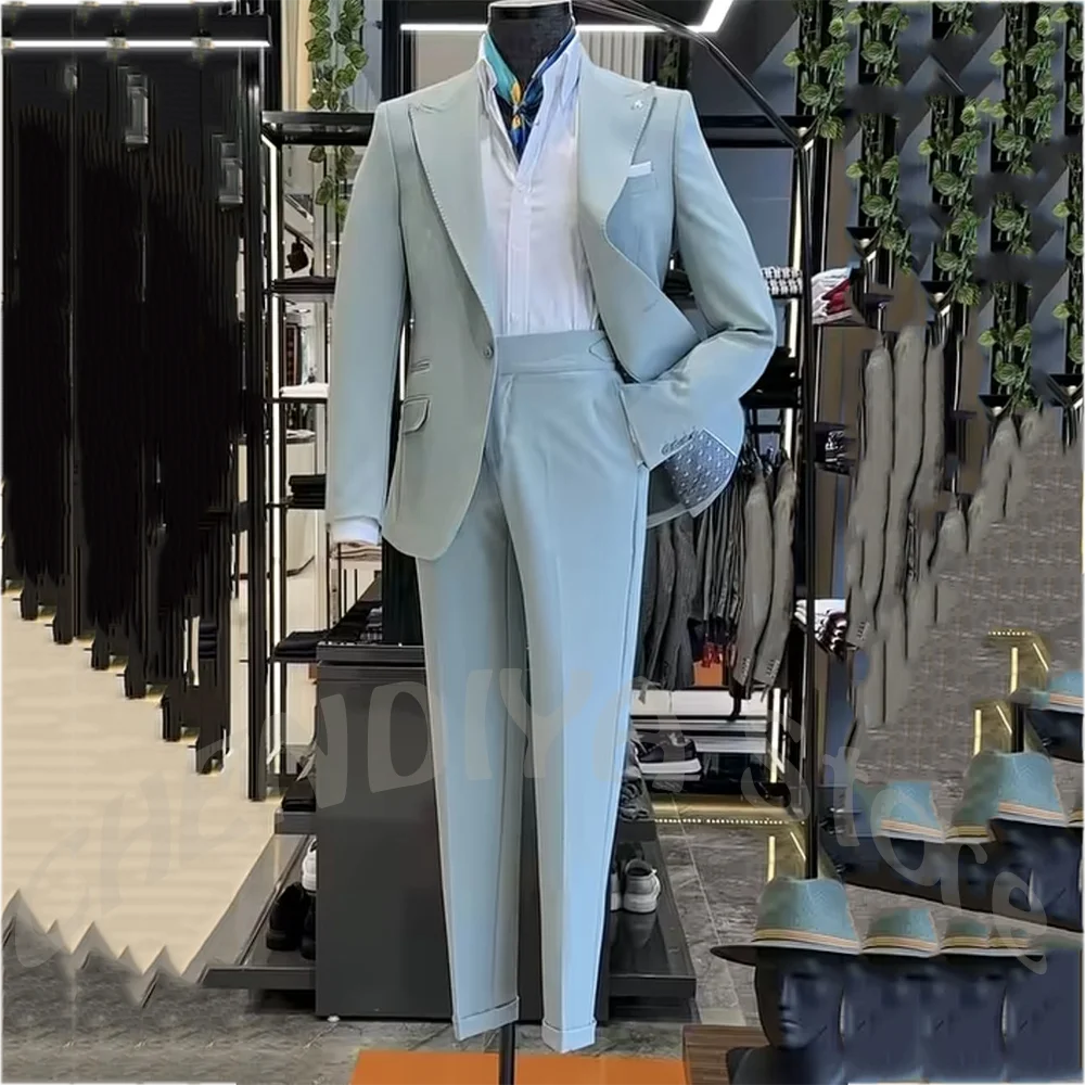 New Men's Suit Peak Lapel Chic Single Button Formal Occasion Business Casual Outfit Two Pieces Handsome Groom Wedding Guest Suit