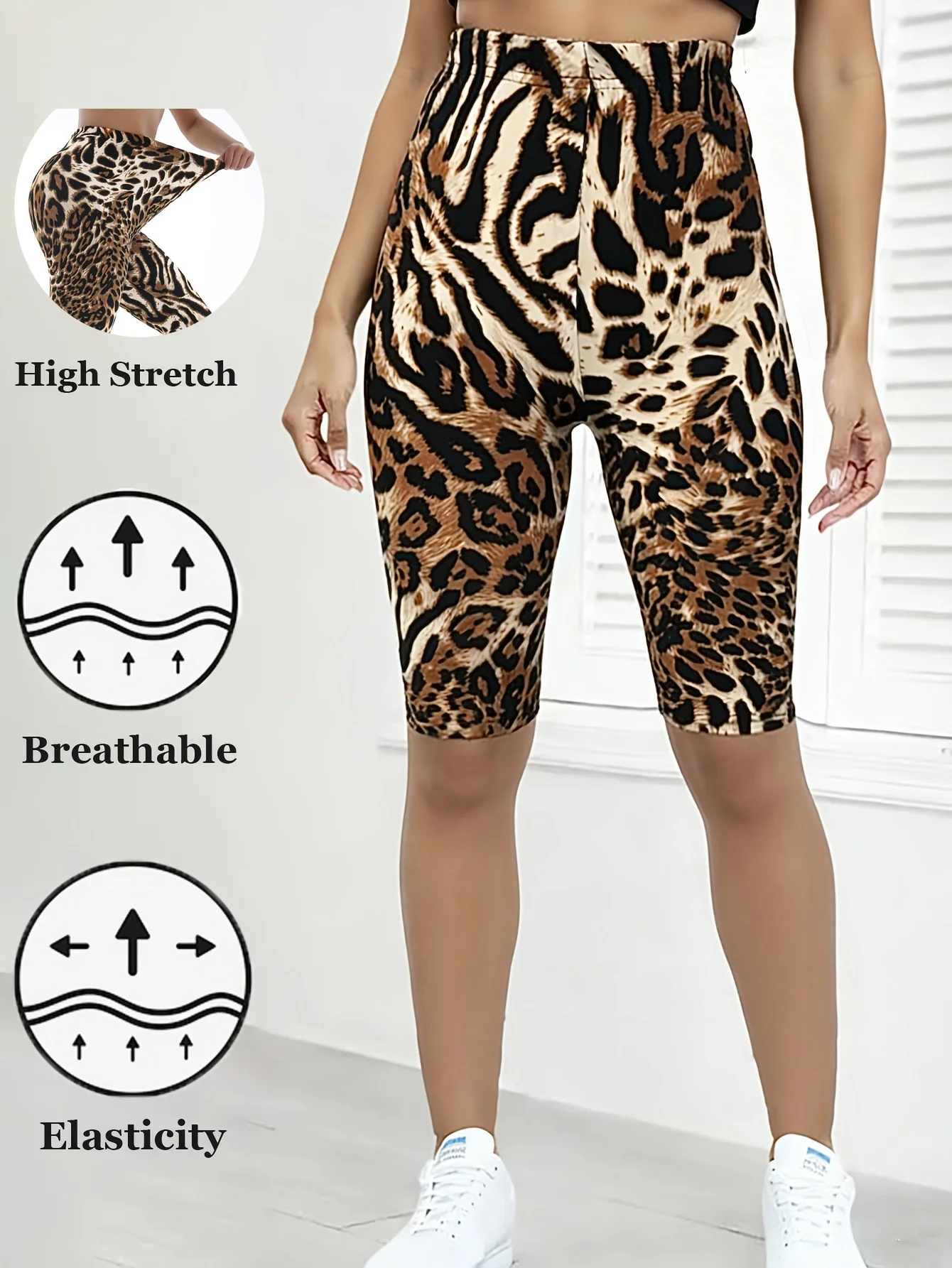 Women Sexy Leopard Print Trendy Versatile Leggings Stretchy Soft Cycling Shorts Yoga Fitness Skinny Five Fen Pants