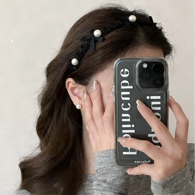 

Premium Pearl Bow Rose Flower Headband Versatile Hair Clip For Washing Face Hair Hoop Hair Accessory For Women Daily Party Use