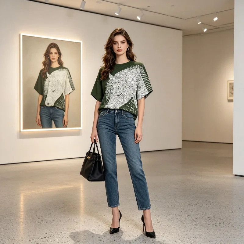 

Новая женская плиссированная футболка Miyake с коротким рукавом, круглым вырезом и принтом, свободного кроя, модный топ с рукавом три четверти, весна-лето
