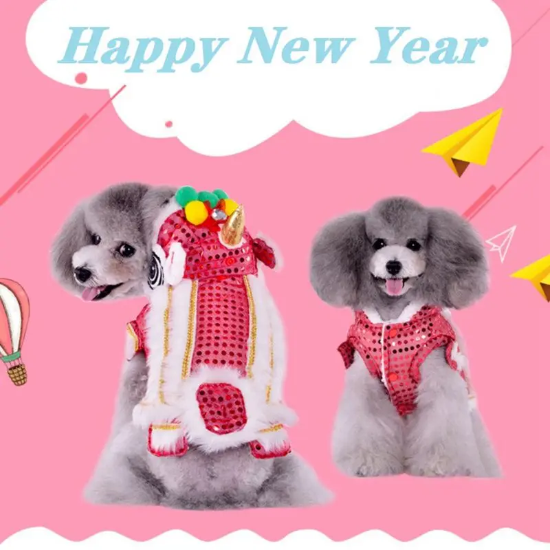 Pet Lion Dance Clothes Spring Festival Dog Coat Winter Warm Puppy Costume Cotton for Small Medium Dog Cats