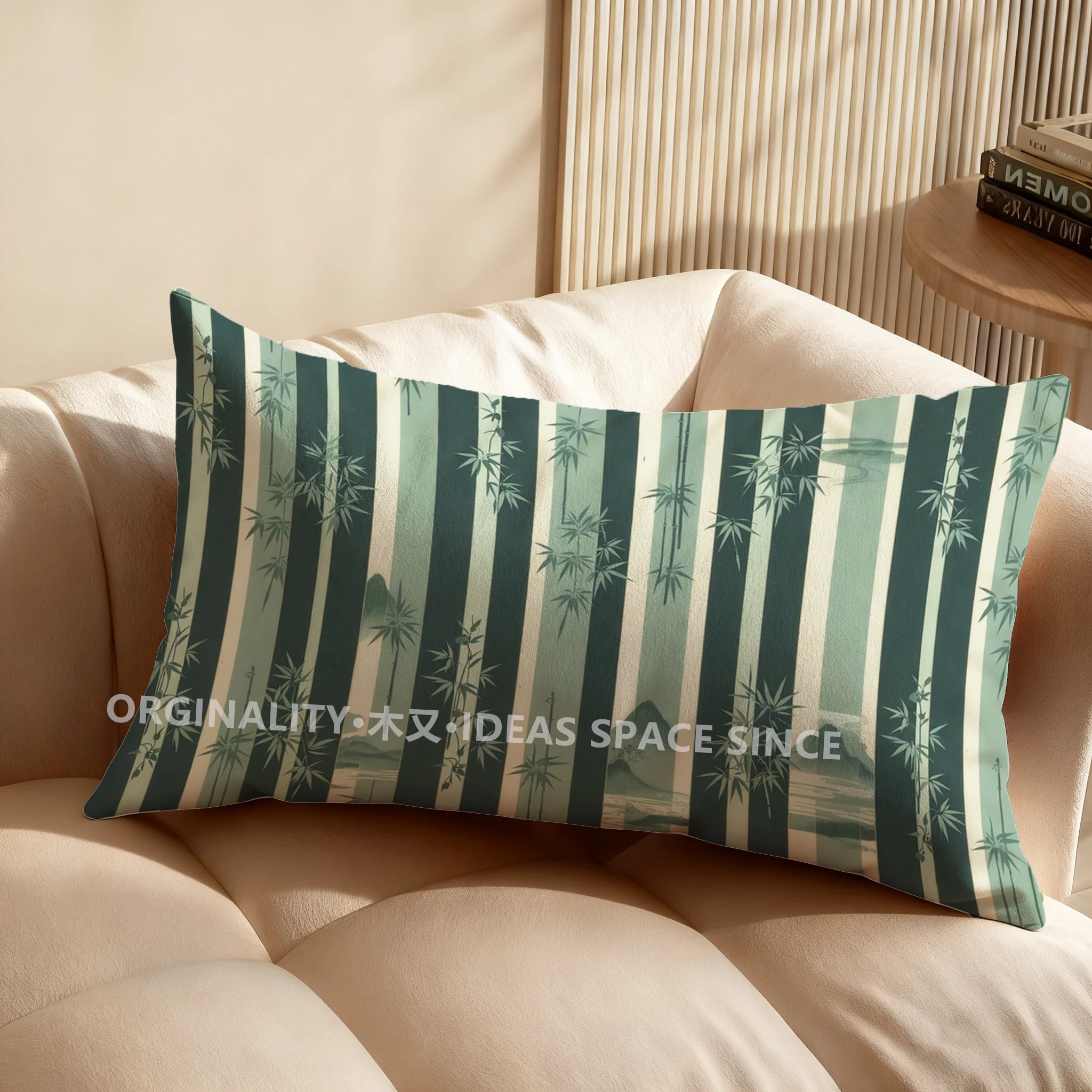 2D Bamboo and Landscape Pillow Cover Suitable For Sofa Bedroom Car Pillow Cover Cushion Rectangular Back Cushion