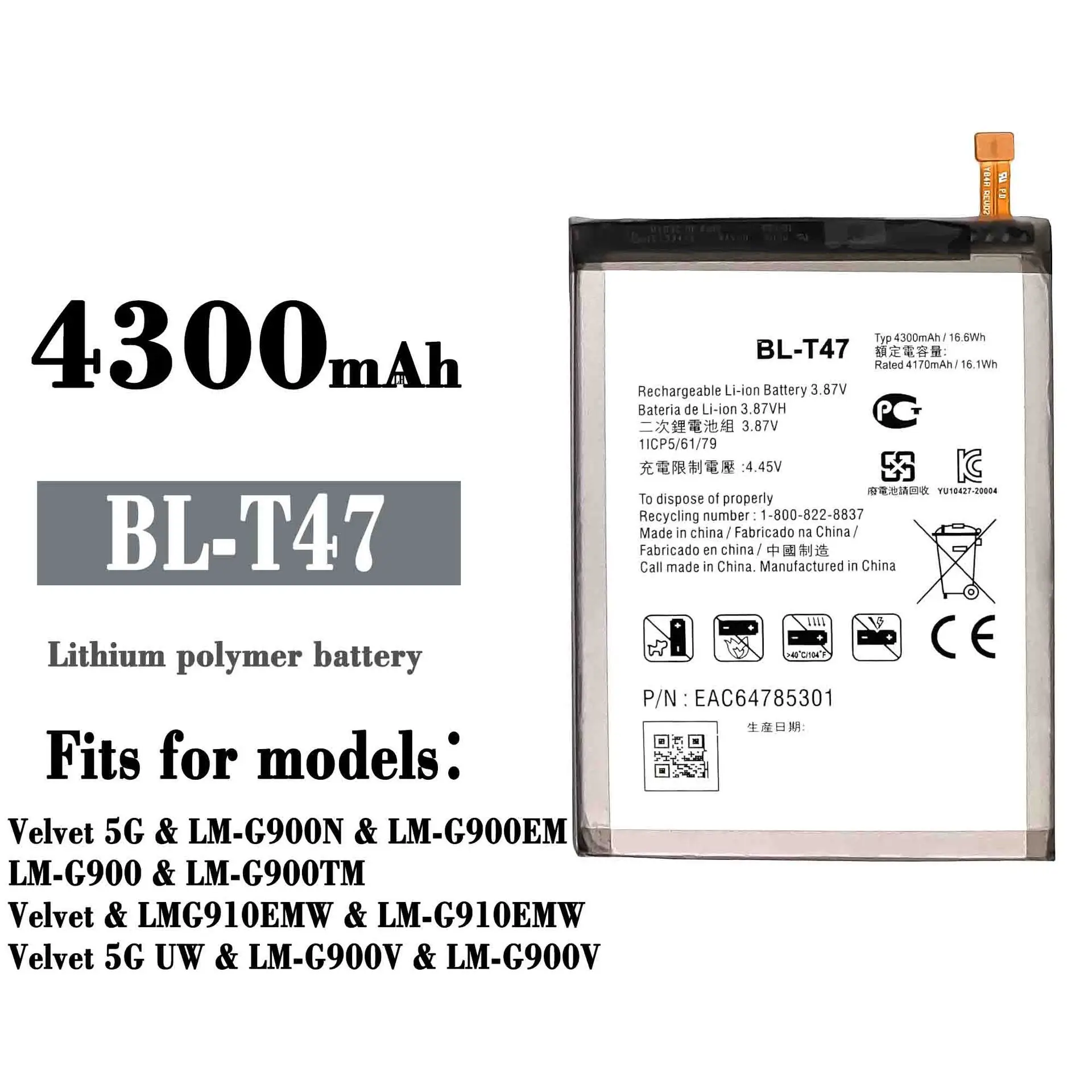 BL-T47 Battery For LG Velvet 5G LM-G900EM BLT47 Battery 3000mAh BL T47