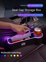 For Infiniti FX35 Q50 Q30 ESQ QX50 QX60 QX70 EX JX35 Car Seat Gap Crevice Slot Storage Box With Atmosphere lamp USB Charging