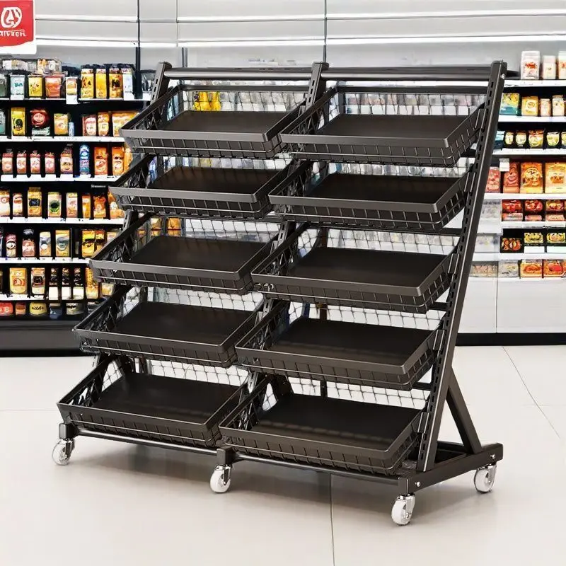 

Kitchen storage rack Floor-to-ceiling multi-layer supermarket vegetable rack Multifunctional basket Snacks with wheels storage
