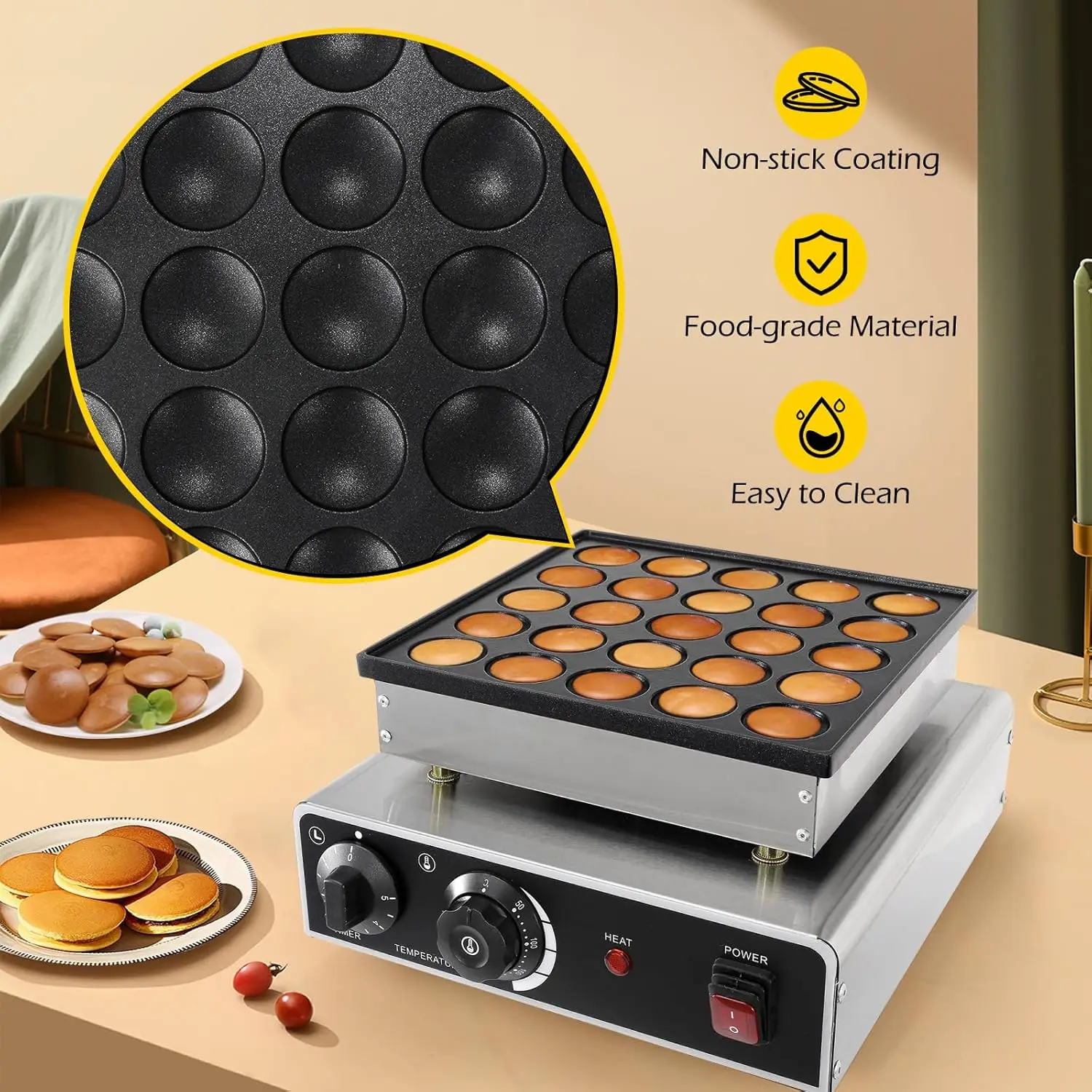 Mini Pancakes Maker Machine, 950W Mini Dutch Pancakes Maker Machine Commercial Pancake Maker, Non-stick Coating