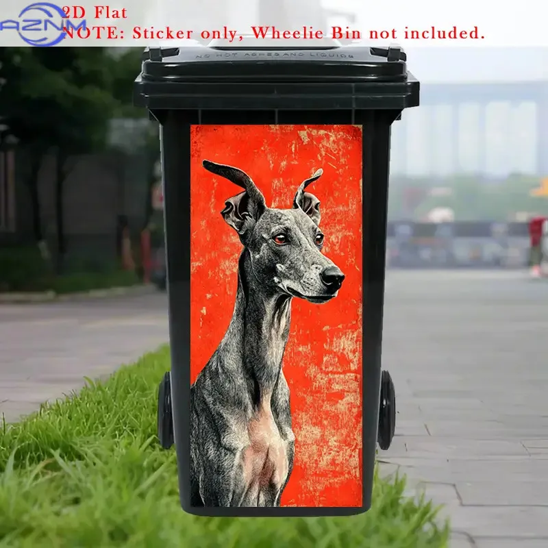 A Vintage Dog Portrait Sticker for Trash Bins - Featuring a Striking Red Background, This Self-Adhesive, Removable PVC Decorat