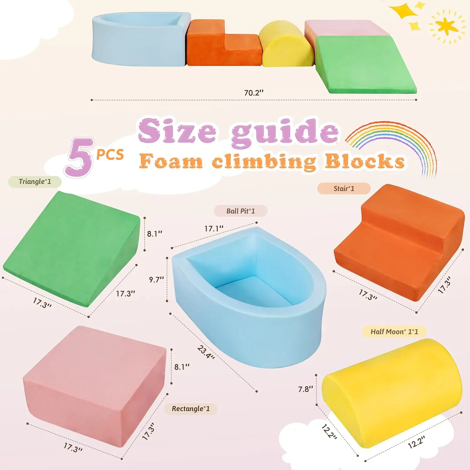 Zachte schuimblokken Klimmen Kruipspeelgoed, 5 stuks Klimspeelgoed voor peuters 3-12 binnen, Ballenbak en Baby Gym Activiteit Speelset voor