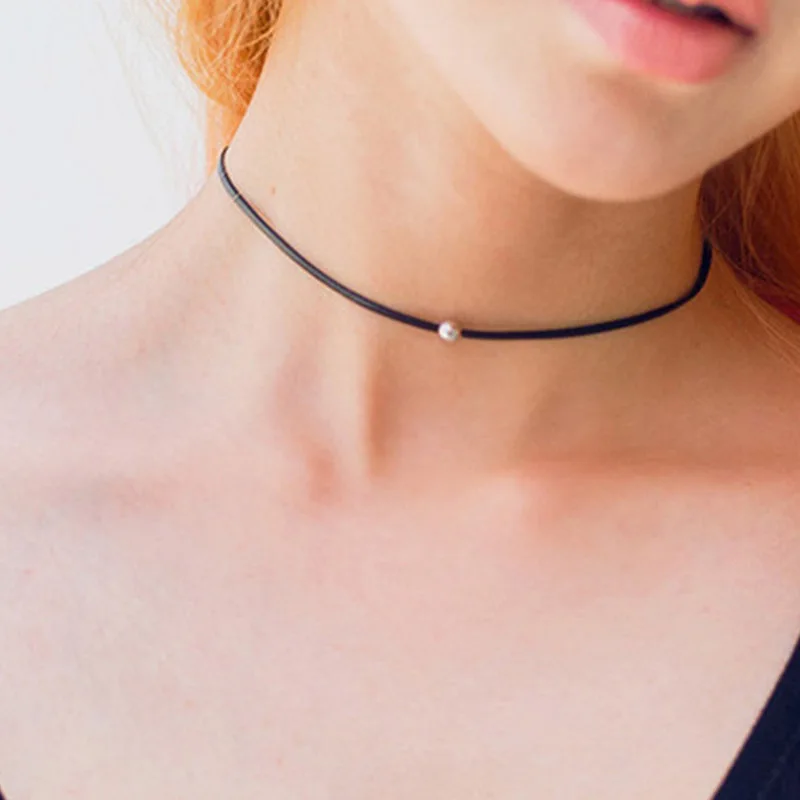 Black Choker for Womoen Neck Clavicle Necklace Lady Jewelry Accessories Girl Gift Man-Made Leather