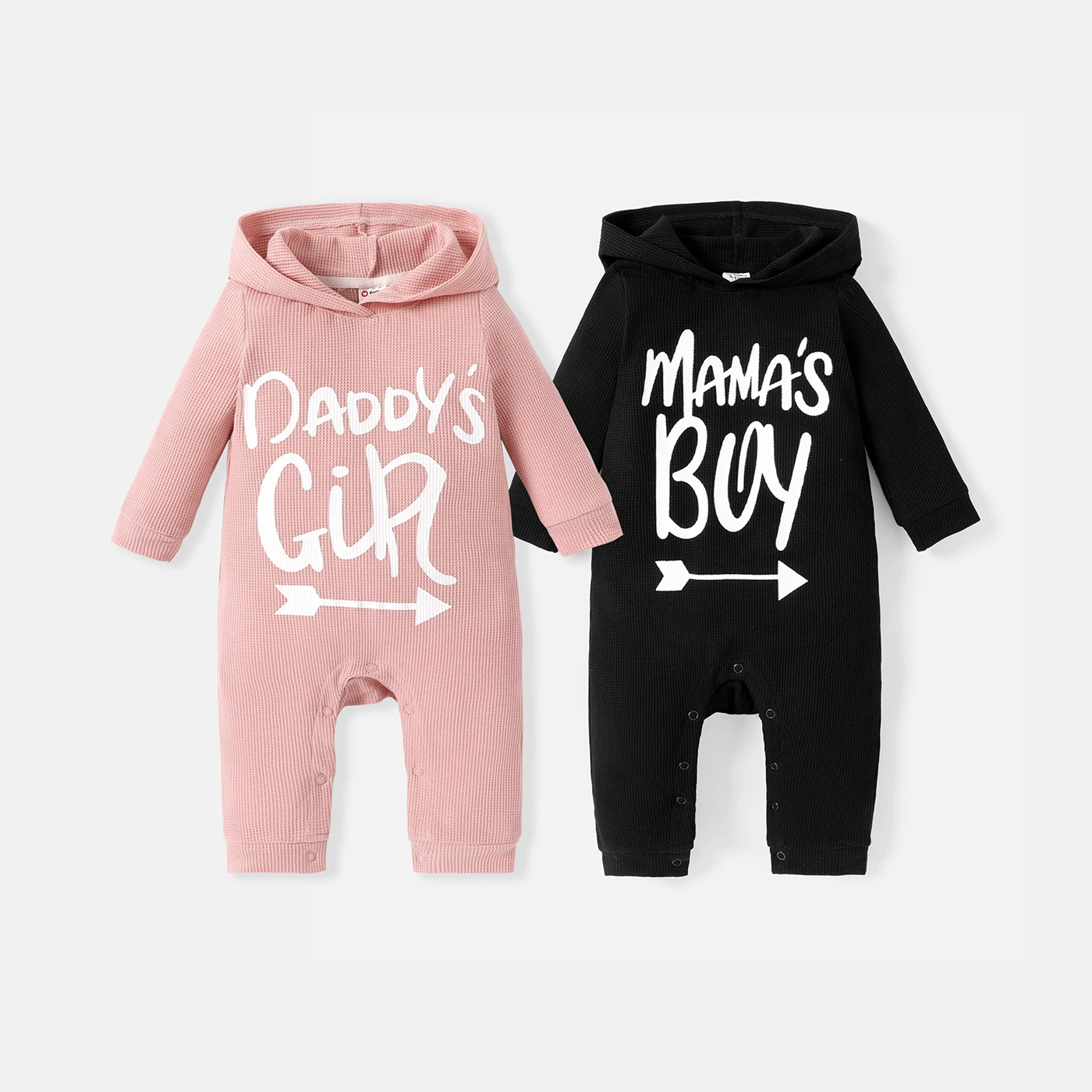 

PatPat Baby Boy/Girl Letter Print Waffle Textured Hooded Long-sleeve Jumpsuit