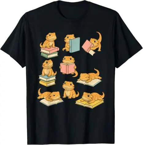 Lustiges T-Shirt mit bärtigen Drachen, die Bücher lesen, Y2k Back To School Reader Graphic Apparel, T-Shirts für den ersten Schultag, für Schüler und Lehrer – Detail 11